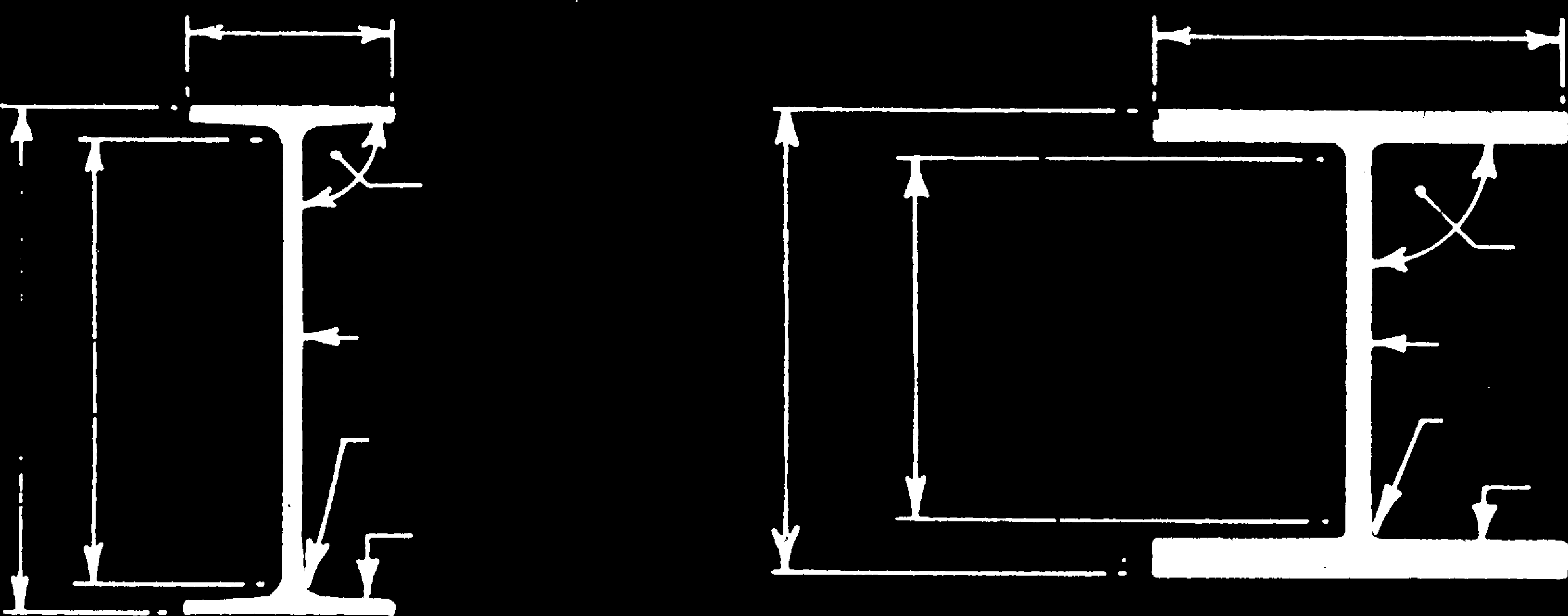 Cross-sectional diagrams of two types of steel beams