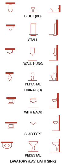 Various types of sanitary fixtures used in construction