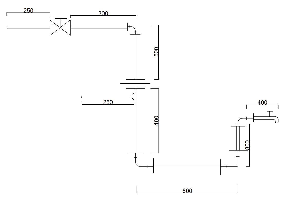 A detailed plumbing pipe layout