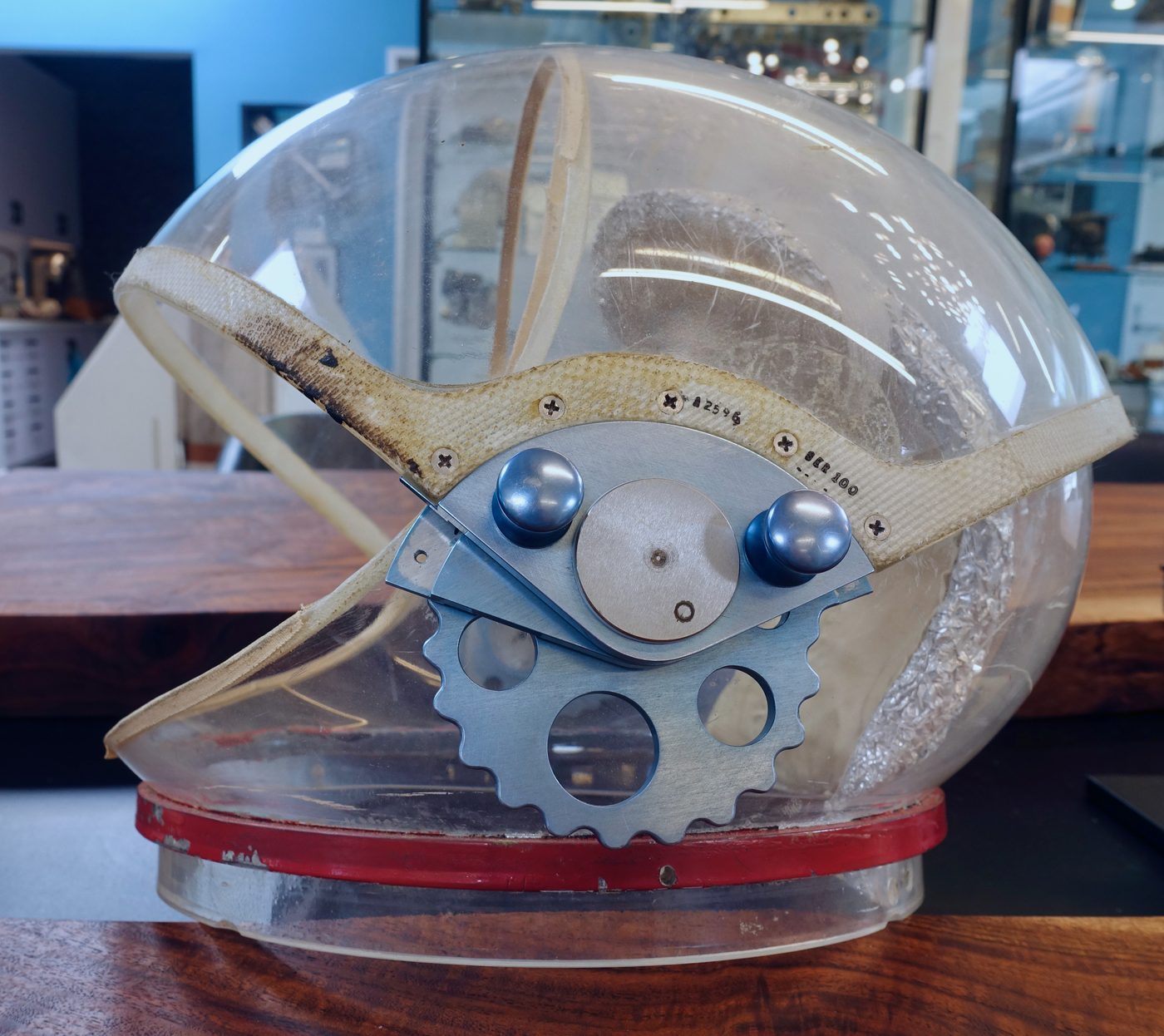 Helmet liner inside a transparent helmet model