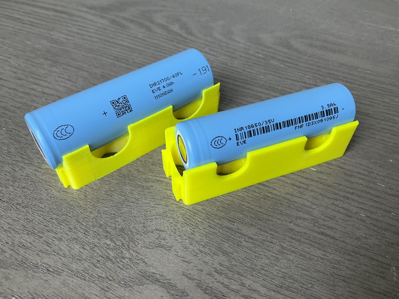 Two cylindrical lithium-ion batteries