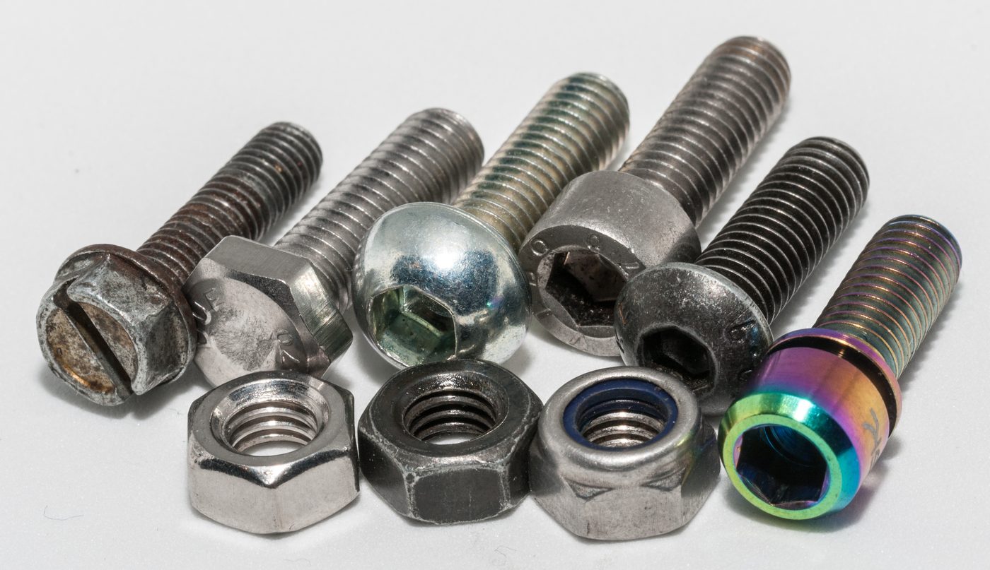 Various machine screws with nuts