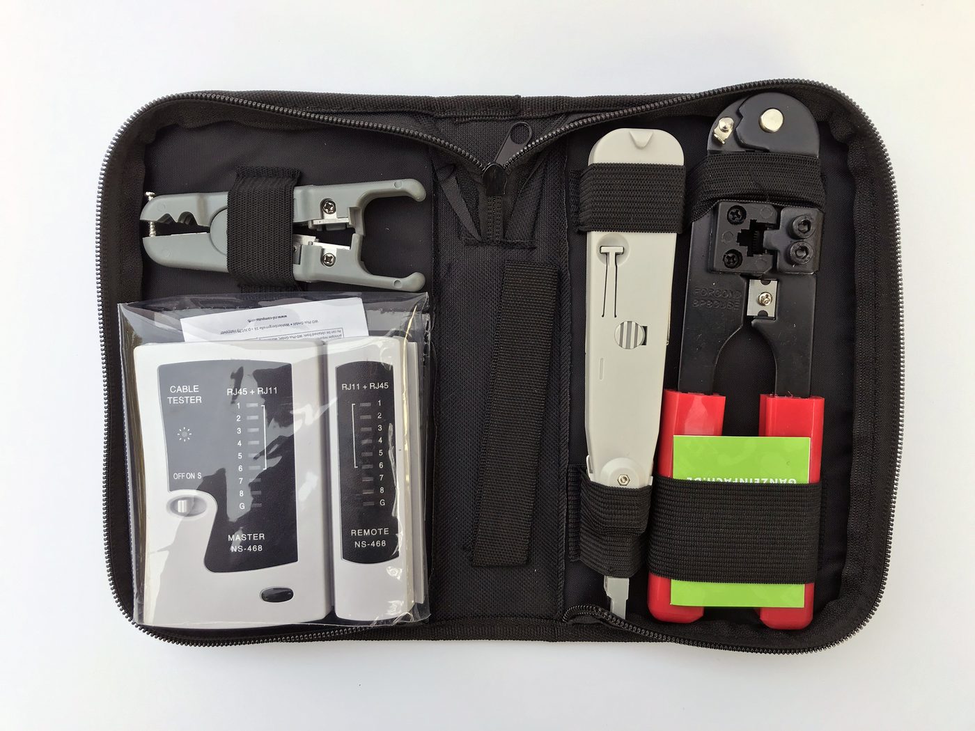 Kit with modular crimper and network tools