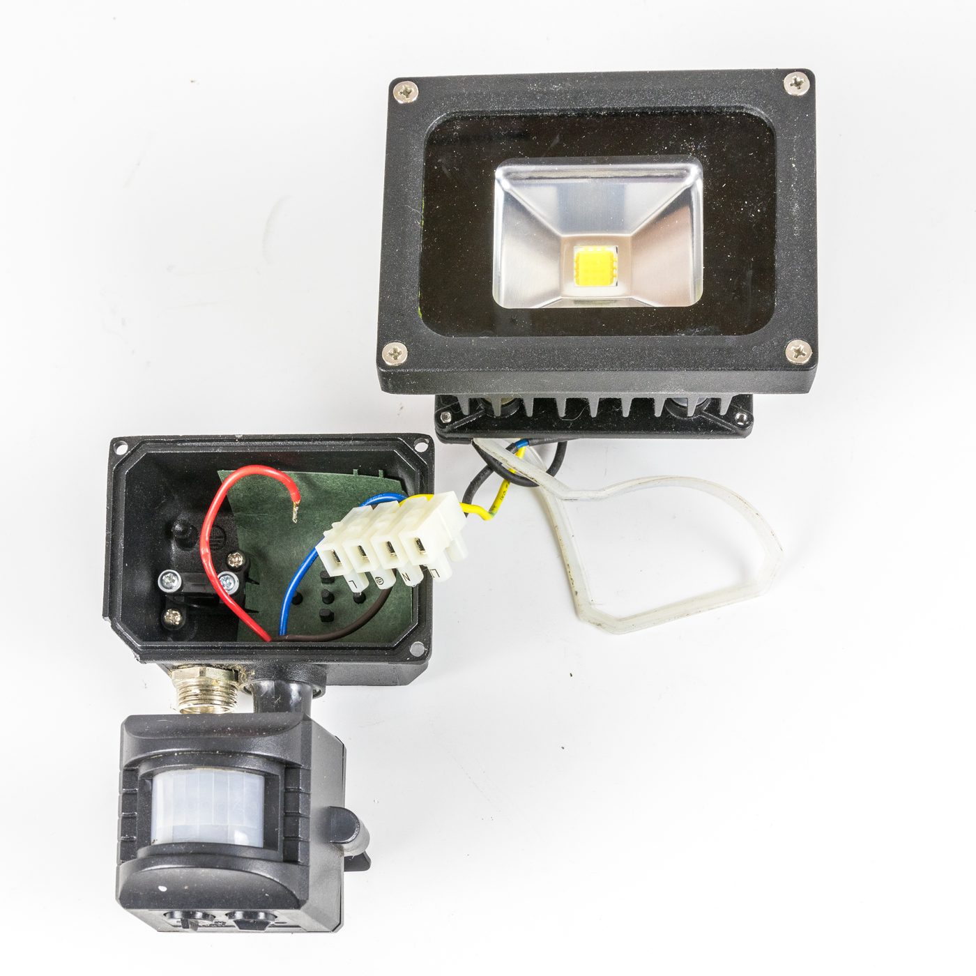 Motion-activated light with sensor and wiring