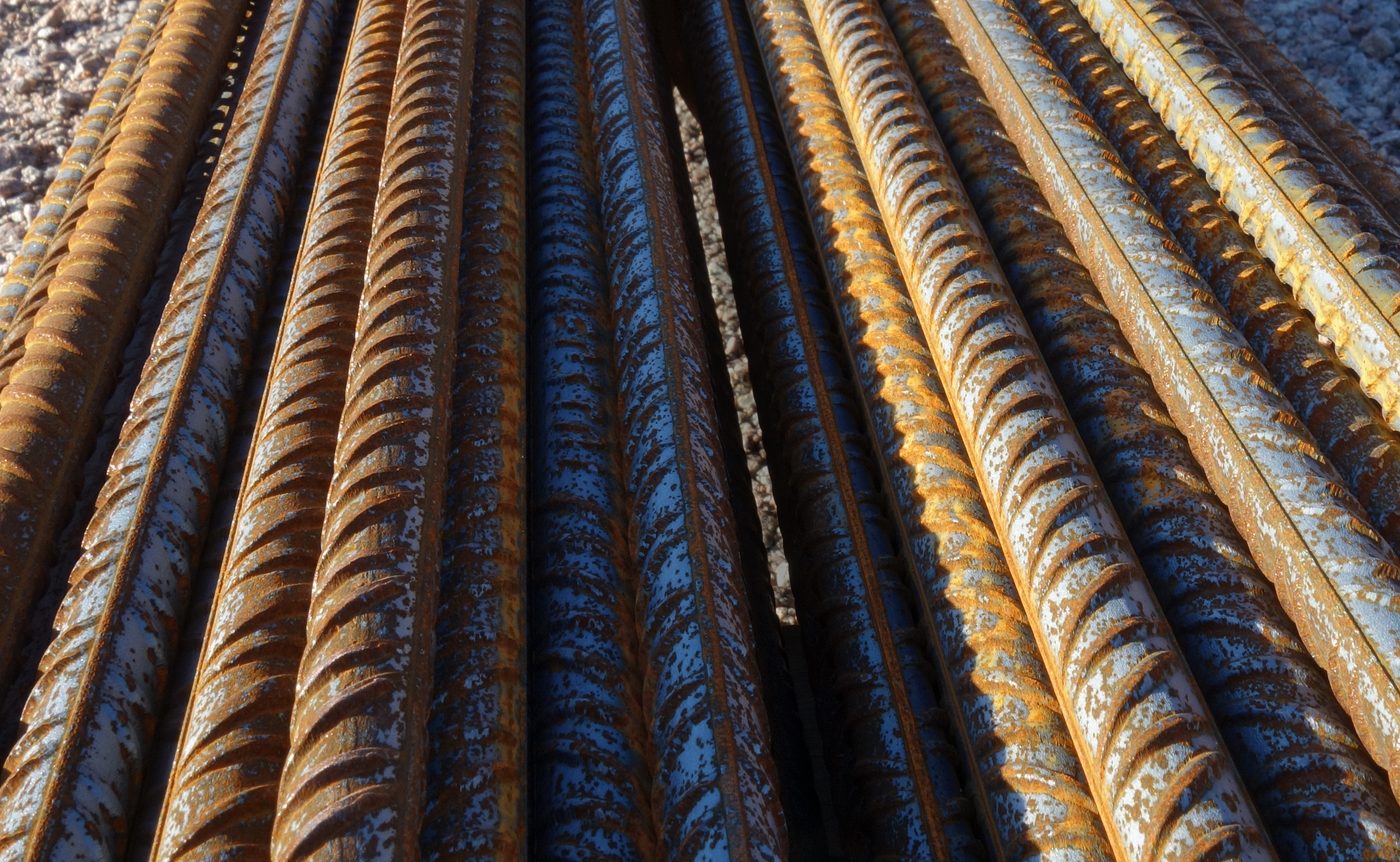 Close-up of steel reinforcement bars